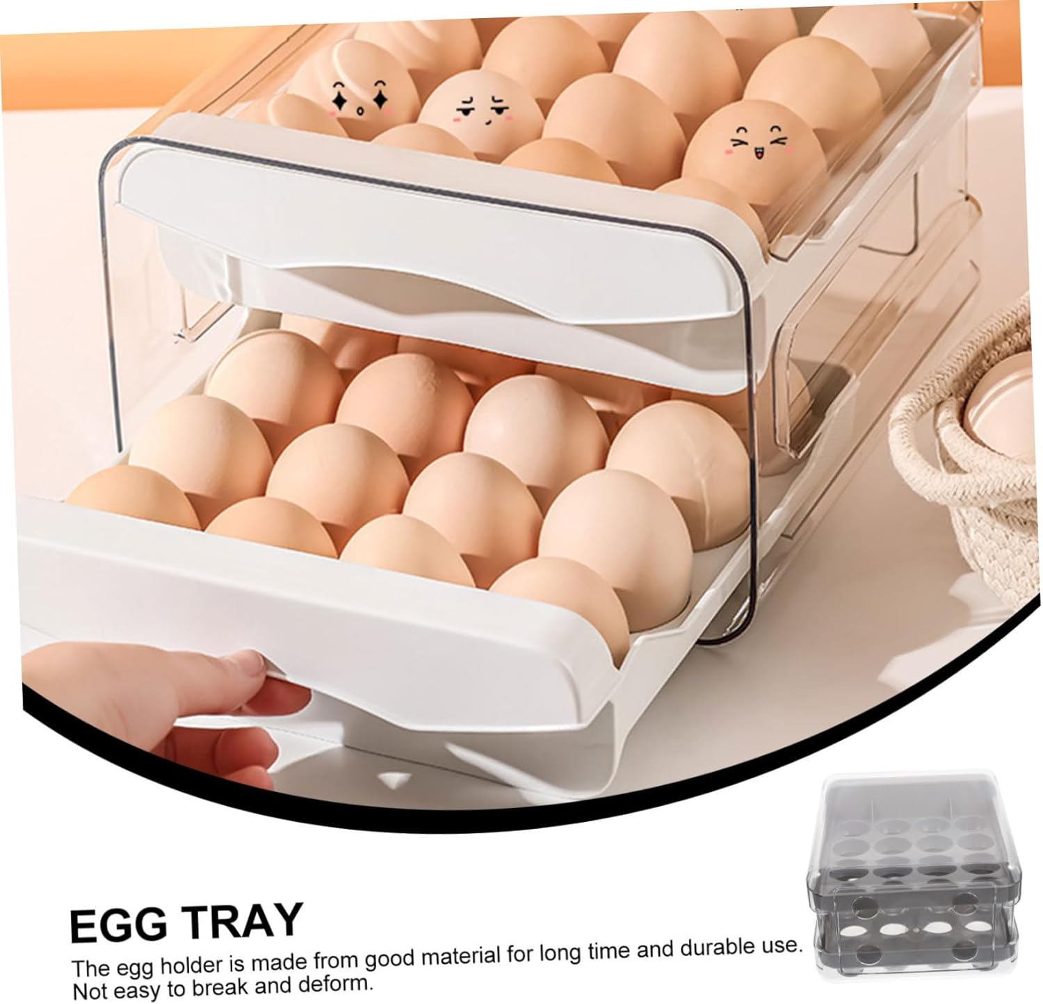 2pcs Egg Storage Box Fridge Accessories Household Egg Drawer Multi-Function Egg Tray Plastic Egg Drawer Convenient Egg Organizer Wear-Resistant Egg Drawer Reusable Egg Tray