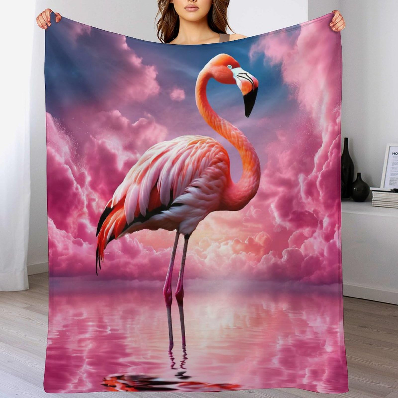 Manta de forro polar de flamenco de 140 x 180 cm para sofá y salón