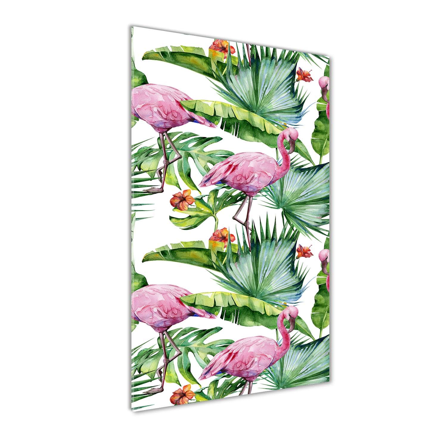 Impression sur verre 60x120 cm Tulup avec fleurs et flamants rose pour une deco panoramique