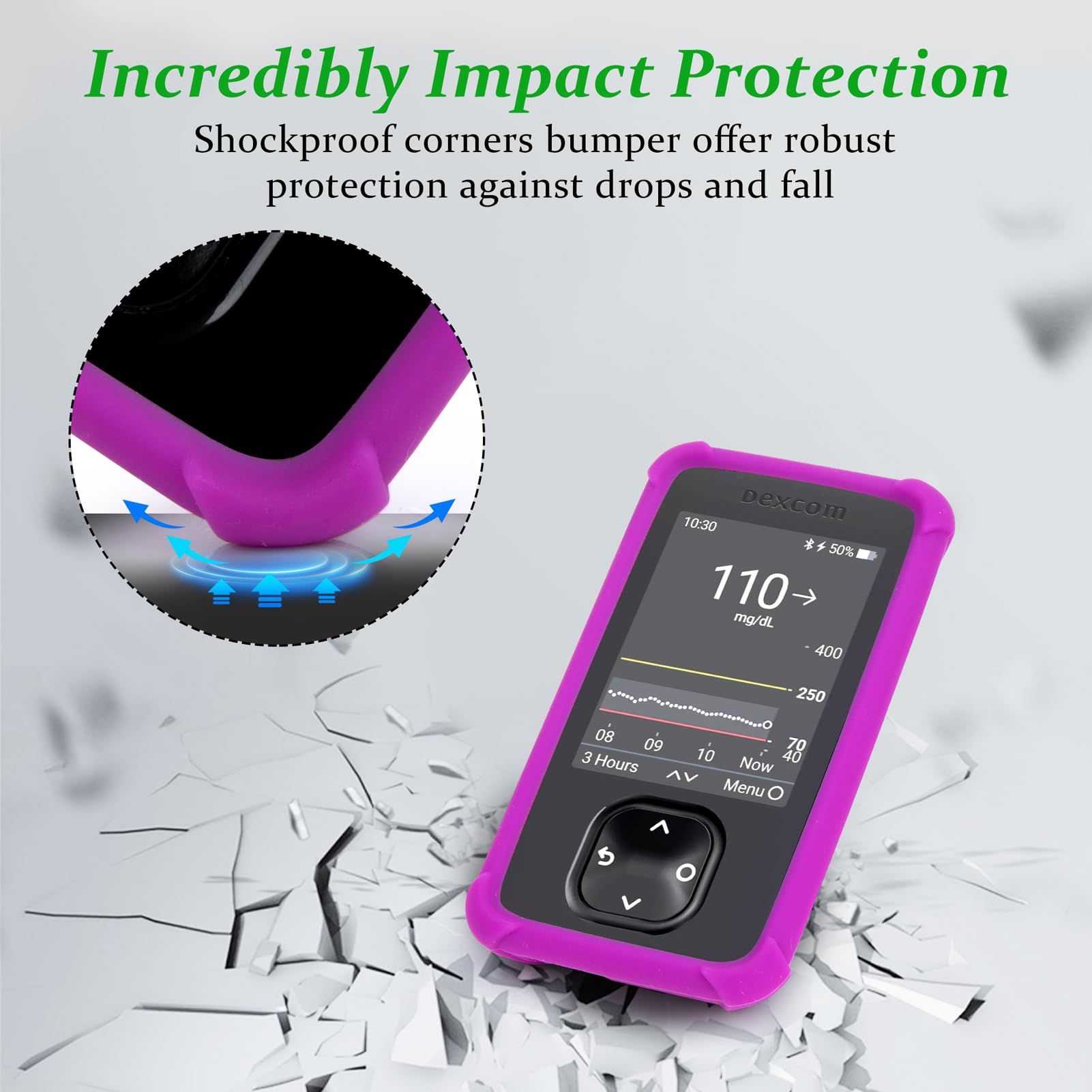 YOUSHARES Silicone Case for Dexcom G7 Receiver - Shockproof, Anti-slip Dexcom G7 Receiver Cover, Anti-drop(Purple) - Image 3