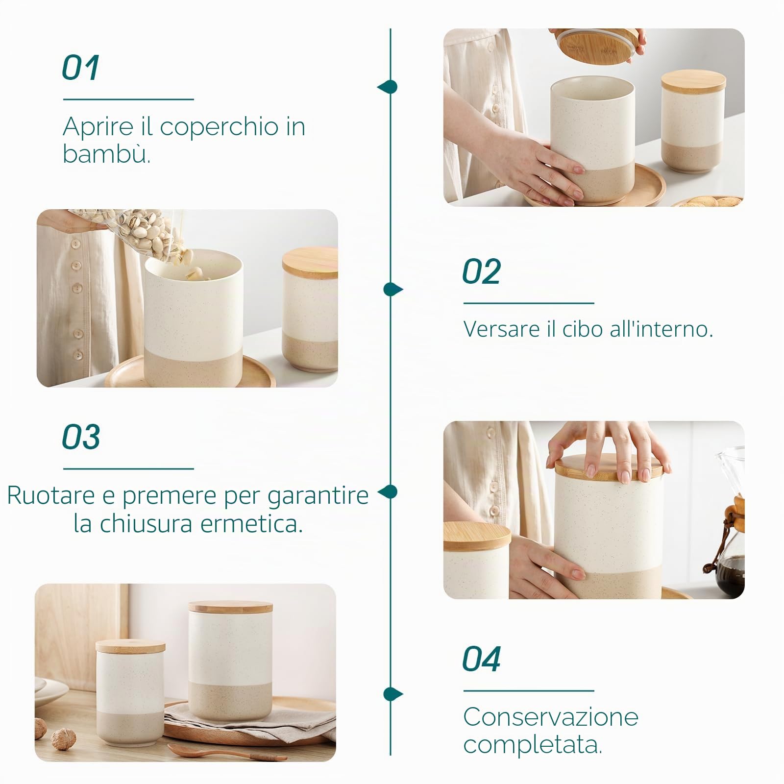 vancasso Sabine 3 Barattoli di Cucina Ermetici con Coperchio, Barattoli per Sale Zucchero Caffè in Gres, Vasetti Cucina per Caffè/Tè/Zucchero/Spezie/Farina/Fagioli, 20 OZ / 40 OZ / 80 OZ