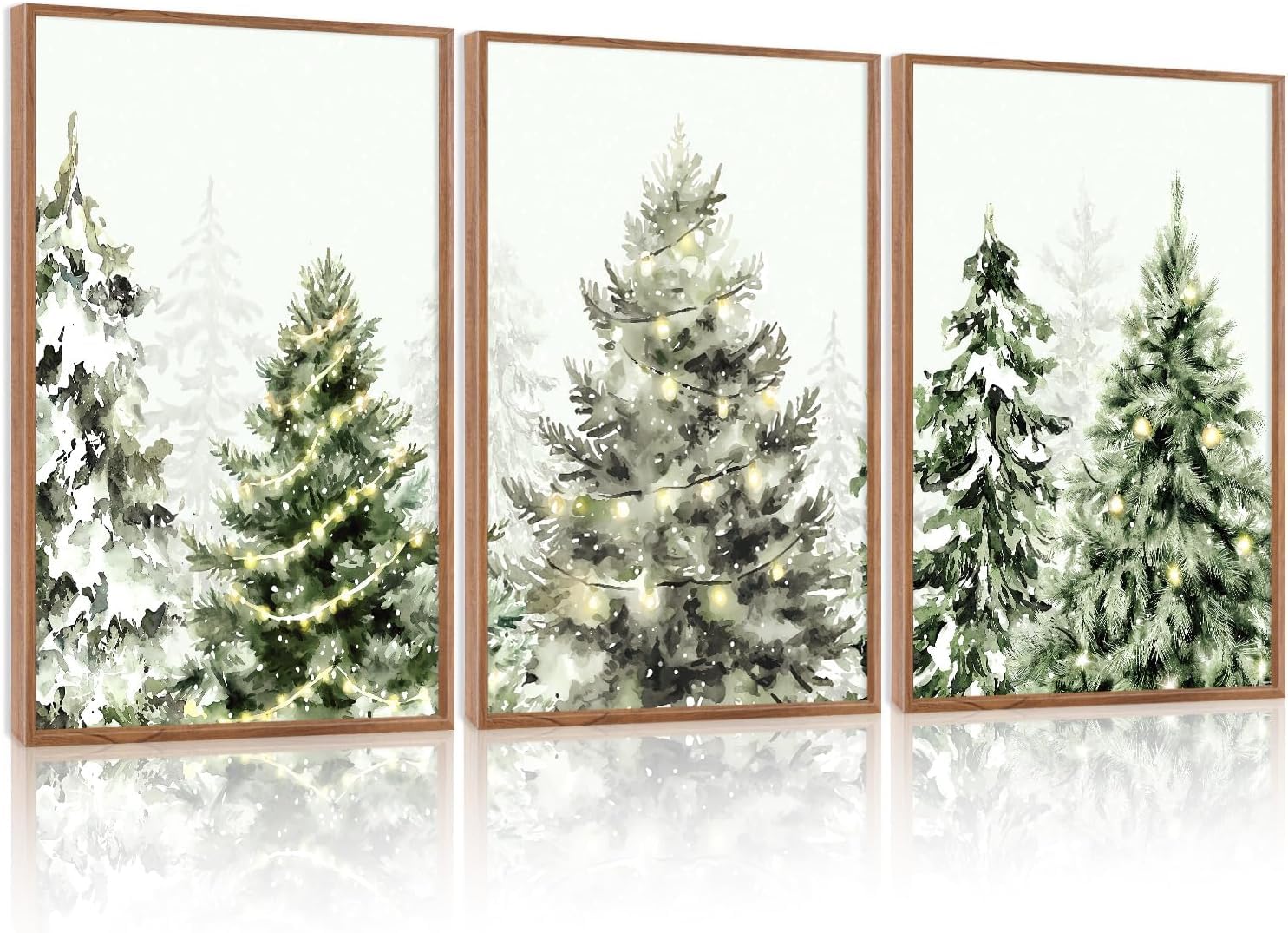 CHDITB 3pcs Winter Pine Trees Framed Canvas Wall Art,Minimalist Snow Covered Pine Decor,Nature Snowy Forest Wall Painting,Christmas Trees Art Prints For Living Room Xmas Holiday Winter Decor,30x40cm — image 1