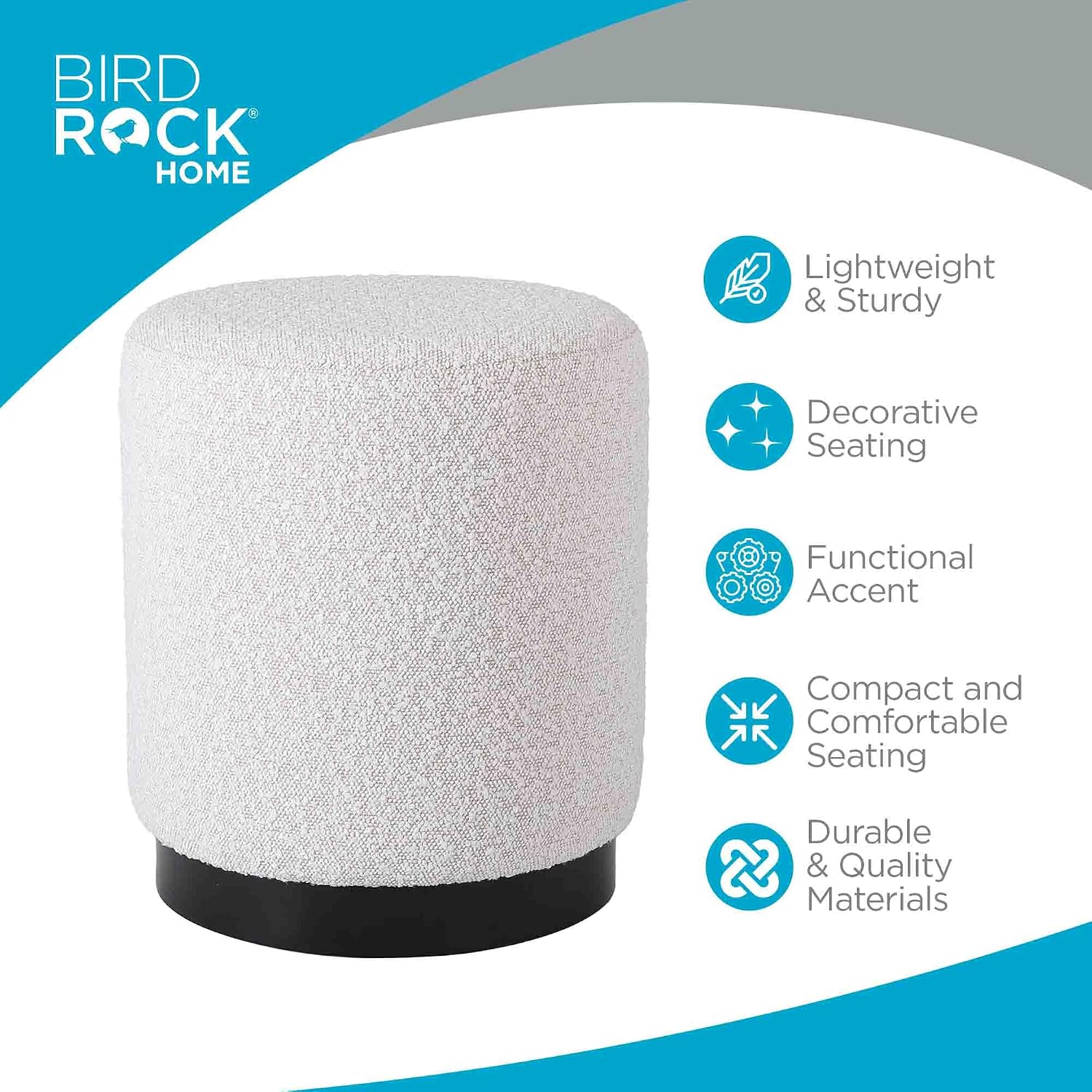 BIRDROCK HOME Round Boucle Ottoman Foot Stool | Soft Compact Padded Vanity Stool | Great for The Living Room, Bedroom and Kids Room | Small Furniture