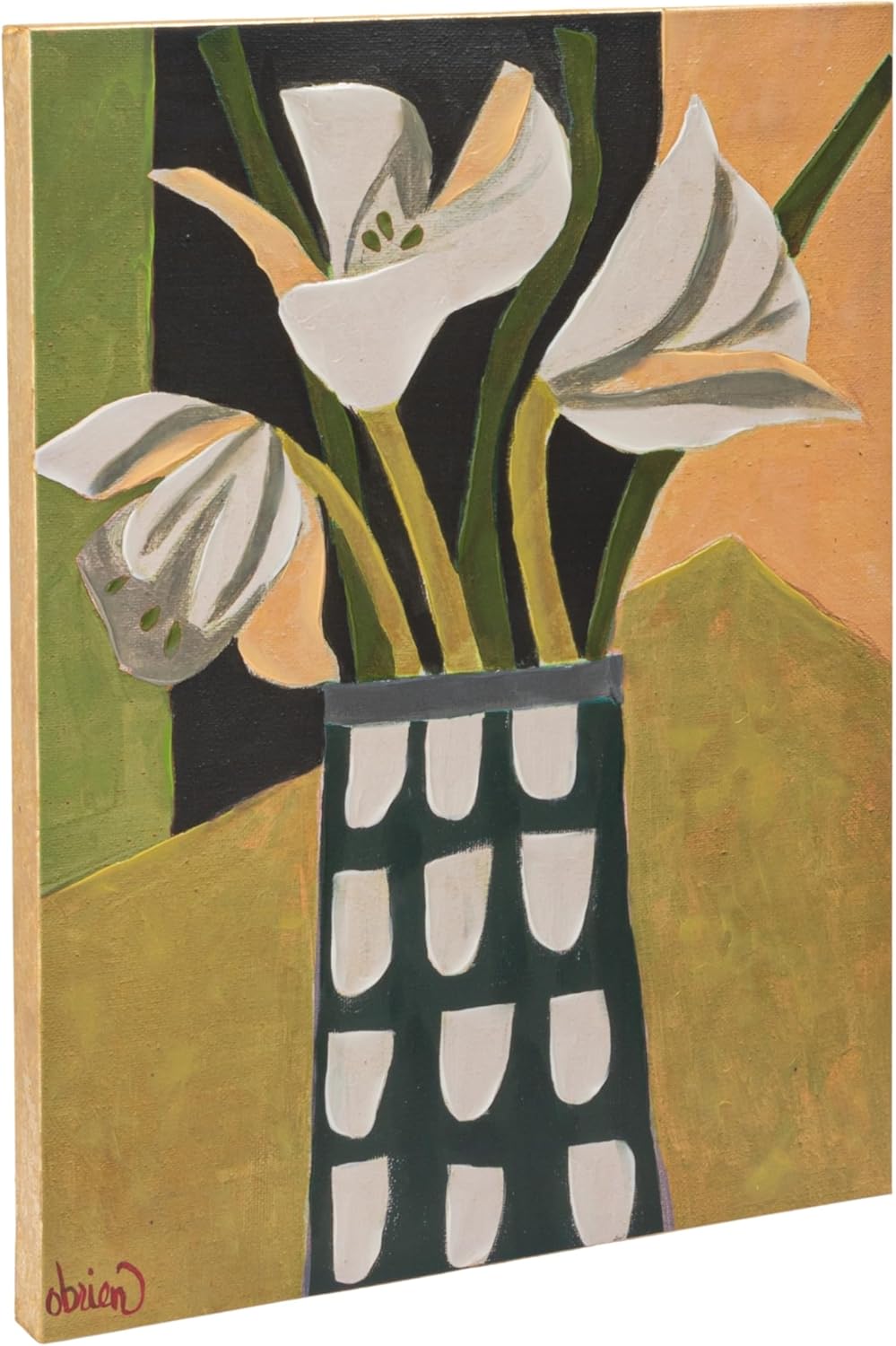 Creative Co-Op Wood Framed Canvas Wall Décor with Abstract Flowers in Vase, Multicolor