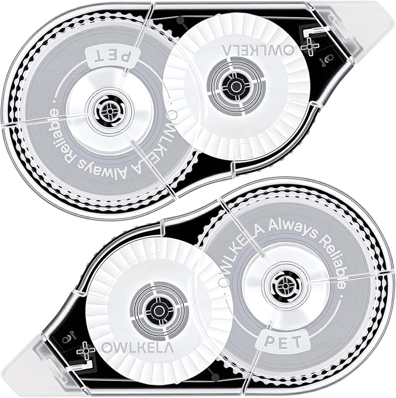 Large White Correction Tape, 2 Pack, 98.4 Ft, Black shell | 0.2 in Wide, Tear-Resistant, No Dry Time, Easy to Use, Ideal for Office and School Supplies