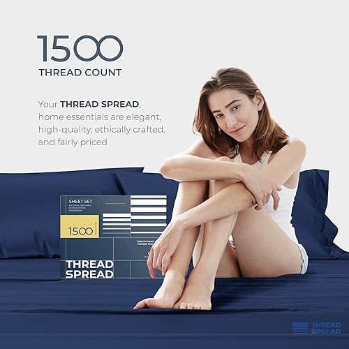 Miniatura 23 de THREAD SPREAD Sábanas 100% de algodón egipcio, tamaño Queen, 1500 hilos, 4 piezas, algodón egipcio, sábanas de lujo de tejido satinado, sábanas