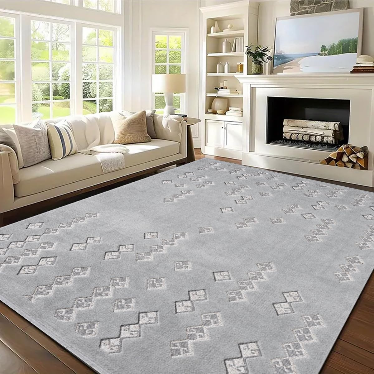 PHP Modern Rugs - Soft Pile Thick Distressed Flat Woven Washable Large Carpet for Living Room Bedroom Dining Room TV Lounge Indoor Area Rugs (Contemporary Des1-200 x 290 cm)