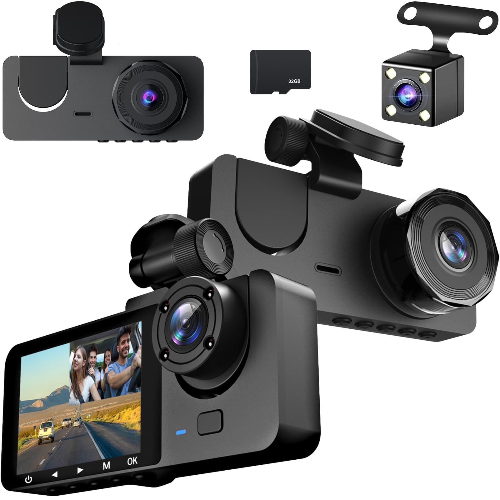 Cámara de Coche,1080P HD Camara Coche Vigilancia,Dashcam Cámara de Coche Frontal e Interior y Trasera,Super Visión Nocturna (Modelo Normal)