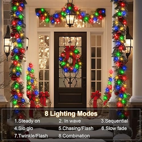 Miniatura 10 de Paquete de 4 tiras de luces multicolor a pilas para exteriores, 16.5 pies, 50 LED, temporizador, luces RGBY de alambre transparente, luces de árbol