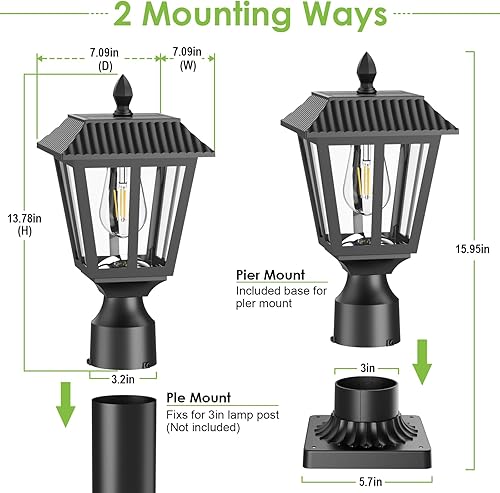 Miniatura 7 de Greluna Luces solares para poste, lámpara solar del anochecer al amanecer con base de montaje en muelle, luces de poste al aire libre impermeables