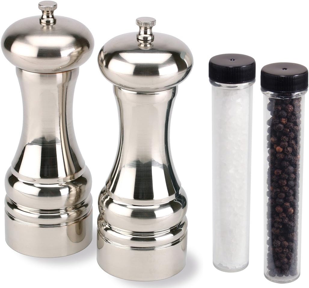 Olde Thompson 7" Brushed Nickel Plated Pepper and Salt Mill