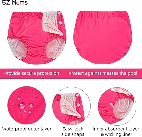 Vista 3 de EZ Moms Paquete de 2 pañales de natación reutilizables para bebés de 6 a 9 meses, pañales de natación lavables a presión para piscina de 6 a 12