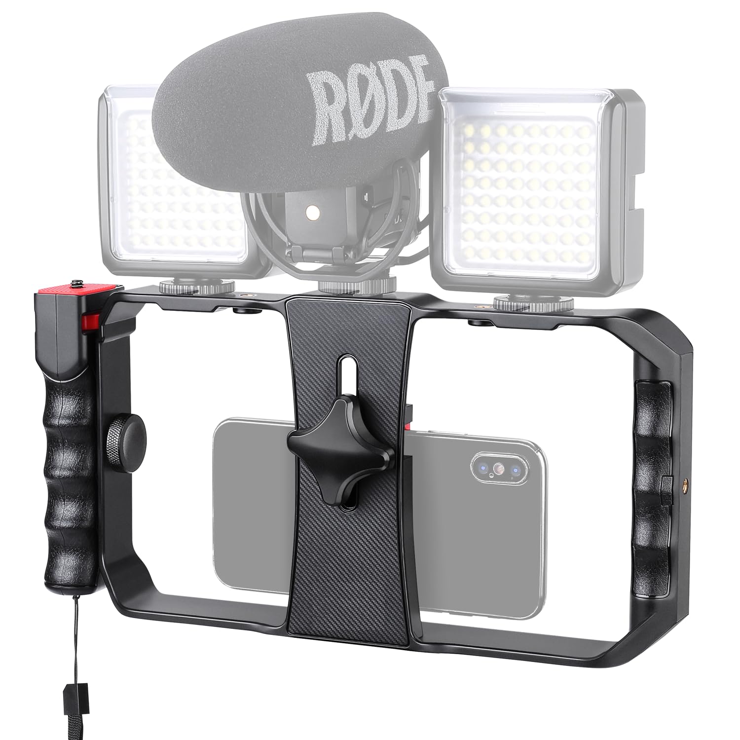 Smartphone Video Rig, Filmmaking Vlogging Cage, Phone Stabilizer Tripod Mount with Wireless Remote Shutter for All iPhone and Android Smartphones