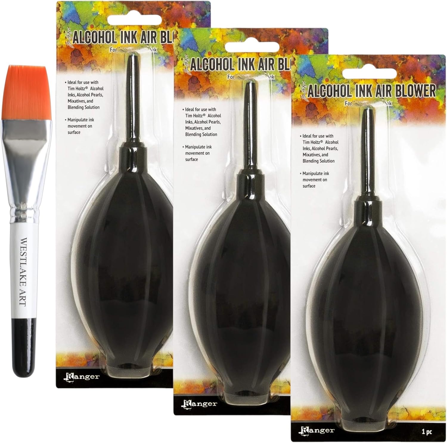 westlake art Bundle of Watercolor Paint Brush - 15cm - 12g - Wh, and Tim Holtz - Ink Blower, 0, Pack of 3