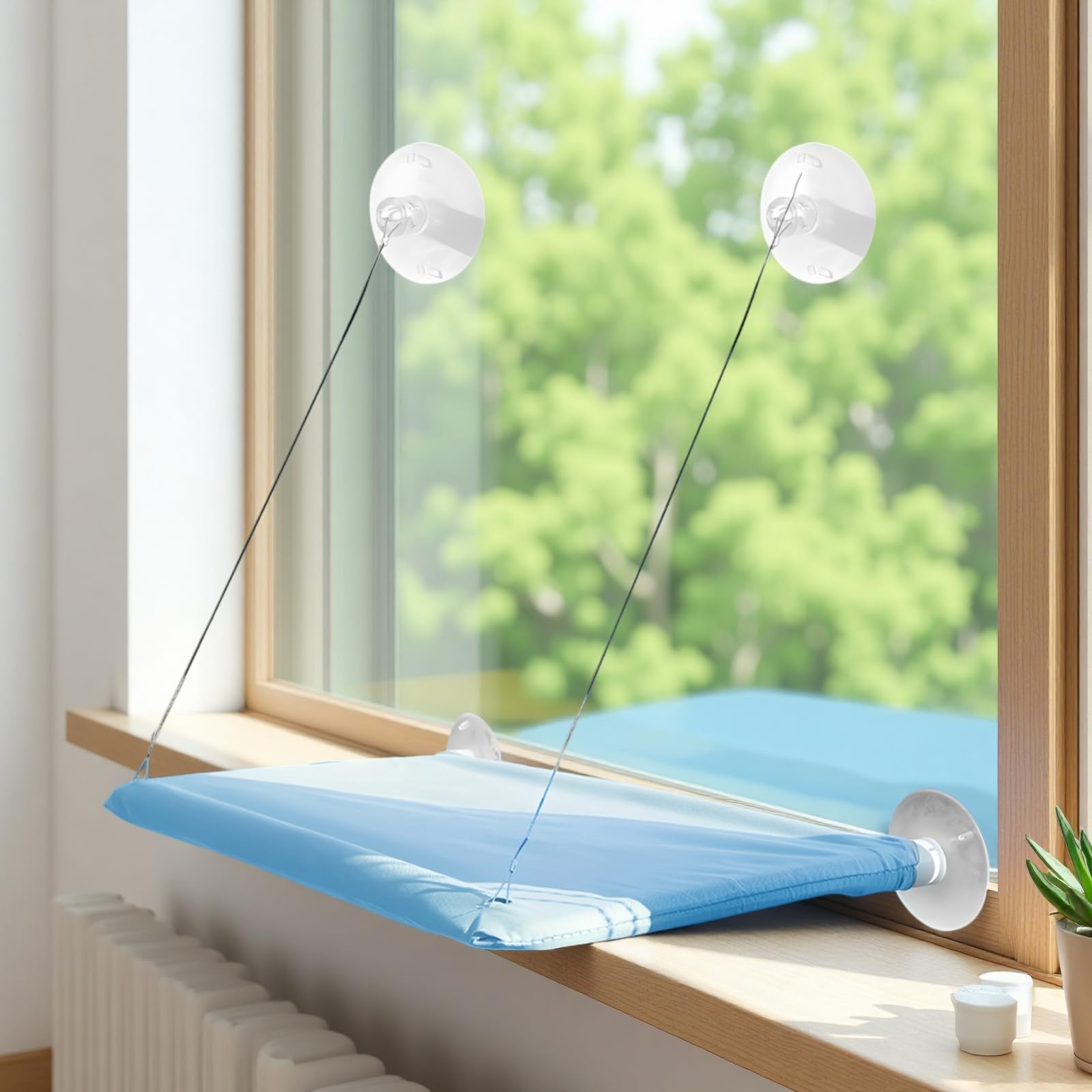 Perchoir de fenêtre pour Chat avec ventouses puissantes et Support en Fil métallique, 55 x 32 cm, Tissu Oxford, hamac pour Chats d’intérieur, Gain de Place, Installation Facile, Bleu