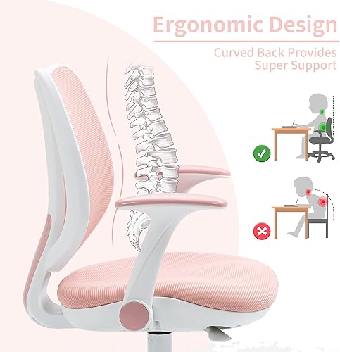 Miniatura 3 de HOMEFUN Silla de escritorio para niños, sillas de computadora con reposabrazos y reposapiés para niños y niñas, bonita malla ergonómica con altura