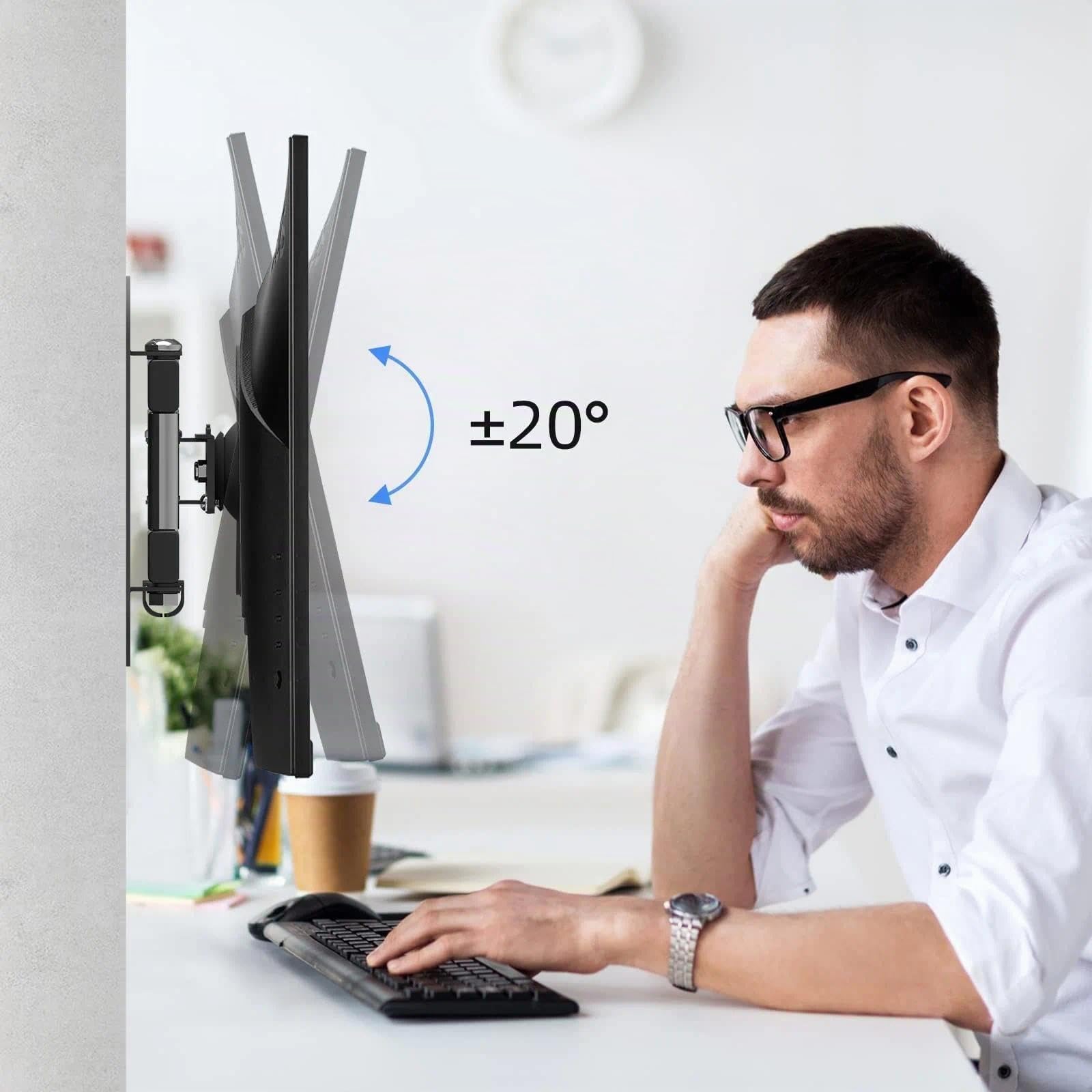 suptek Support TV Mural pour Moniteur et Télévision Plat/Incurvé de 15-32 Pouces, Rotation à 360° Inclinaison 20°, VESA 75x75 / 100x100mm jusqu'à 13 kg, Support Mural TV, Noir, MA2720