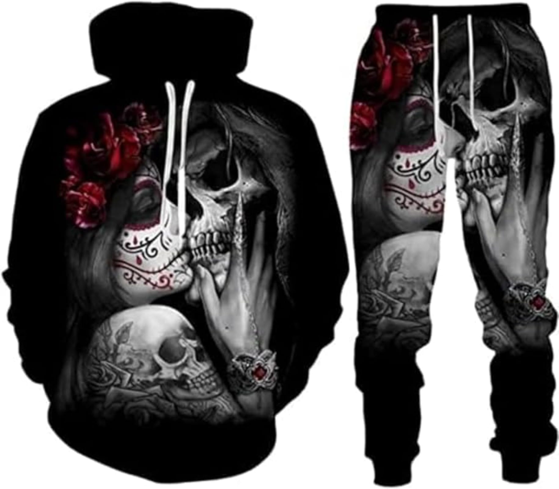 Lftegufkxs Men's S13 Gothic Tracksuit Set Skull Punk Rock Hoodie Sweatshirt Jogging Bottoms Casual Pullover Sports Suits, M