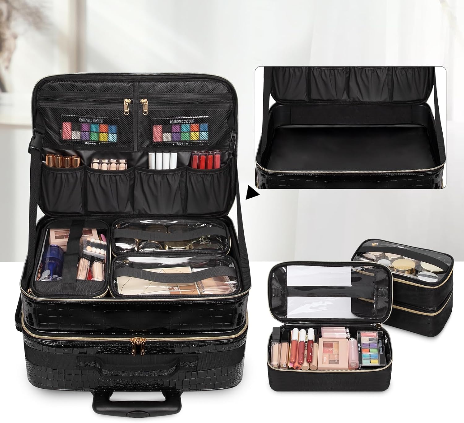 OCHEAL 18" Rolling Makeup Train Case Professional 2-in-1 Trolley Case |