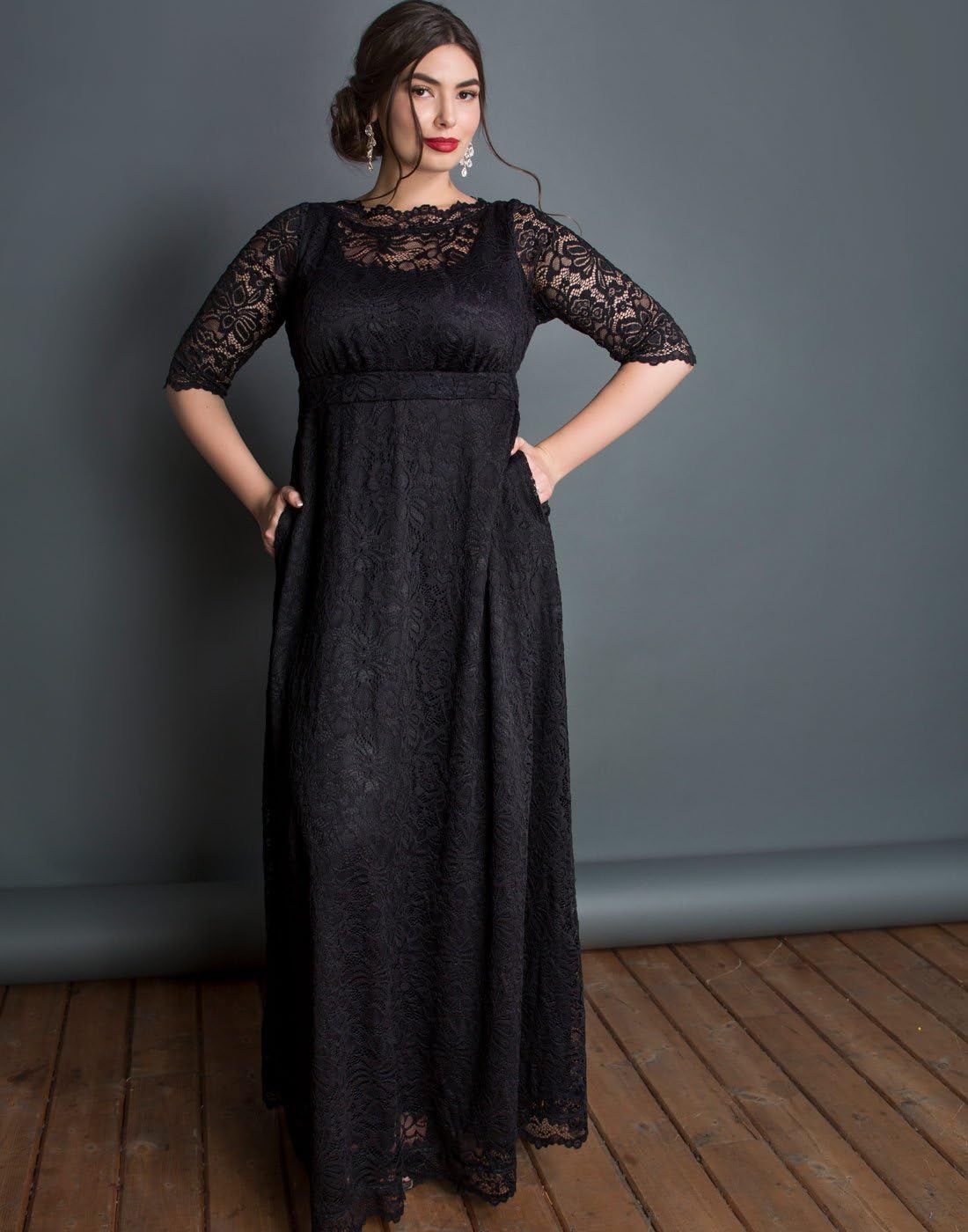 Kiyonna Women’s Plus Size Leona Lace Gown, Maxi Dress Formal Evening Ball Gown with Side Pockets for Wedding Guest - Image 4