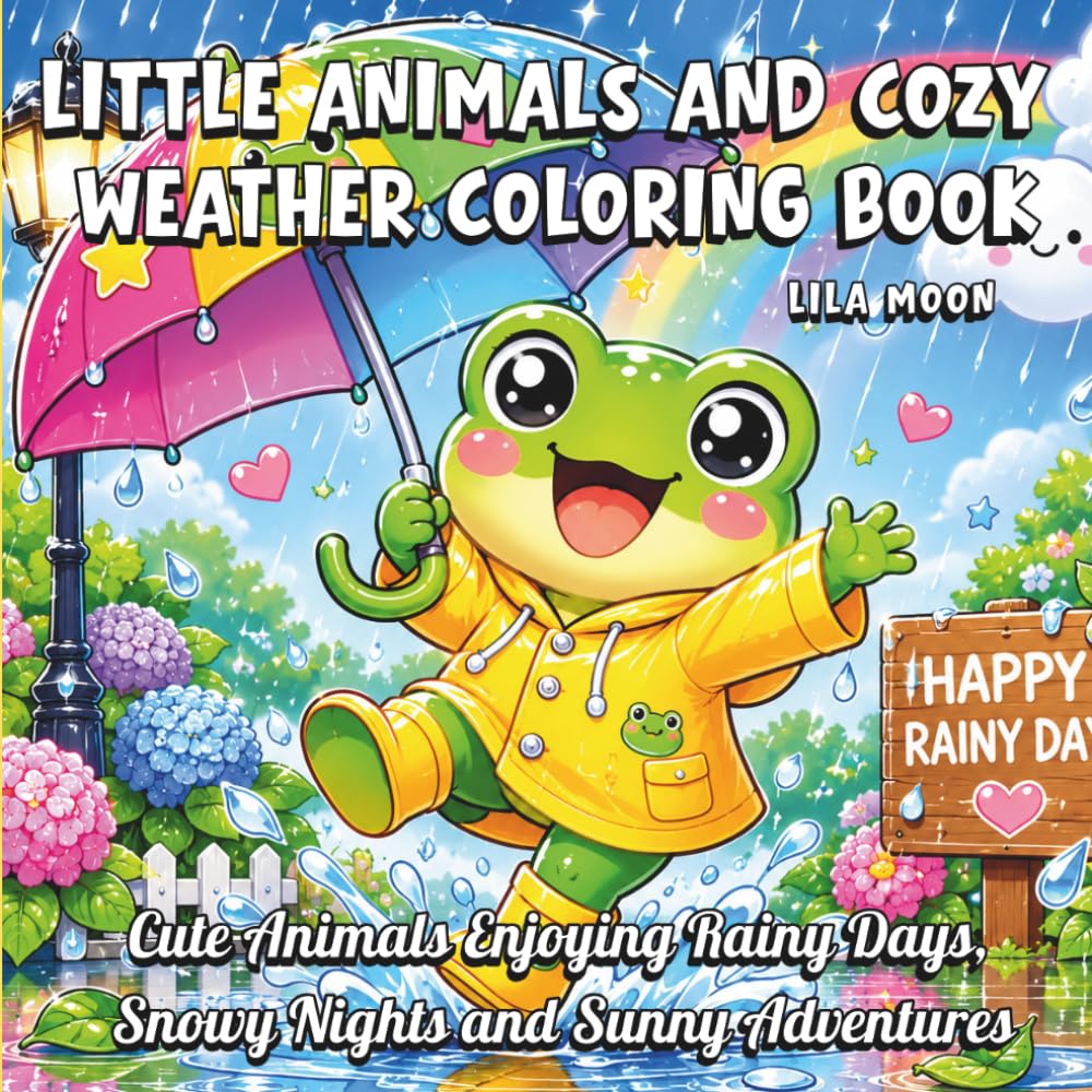 Little Animals and Cozy Weather Coloring Book: Cute Animals Enjoying Rainy Days, Snowy Nights and Sunny Adventures