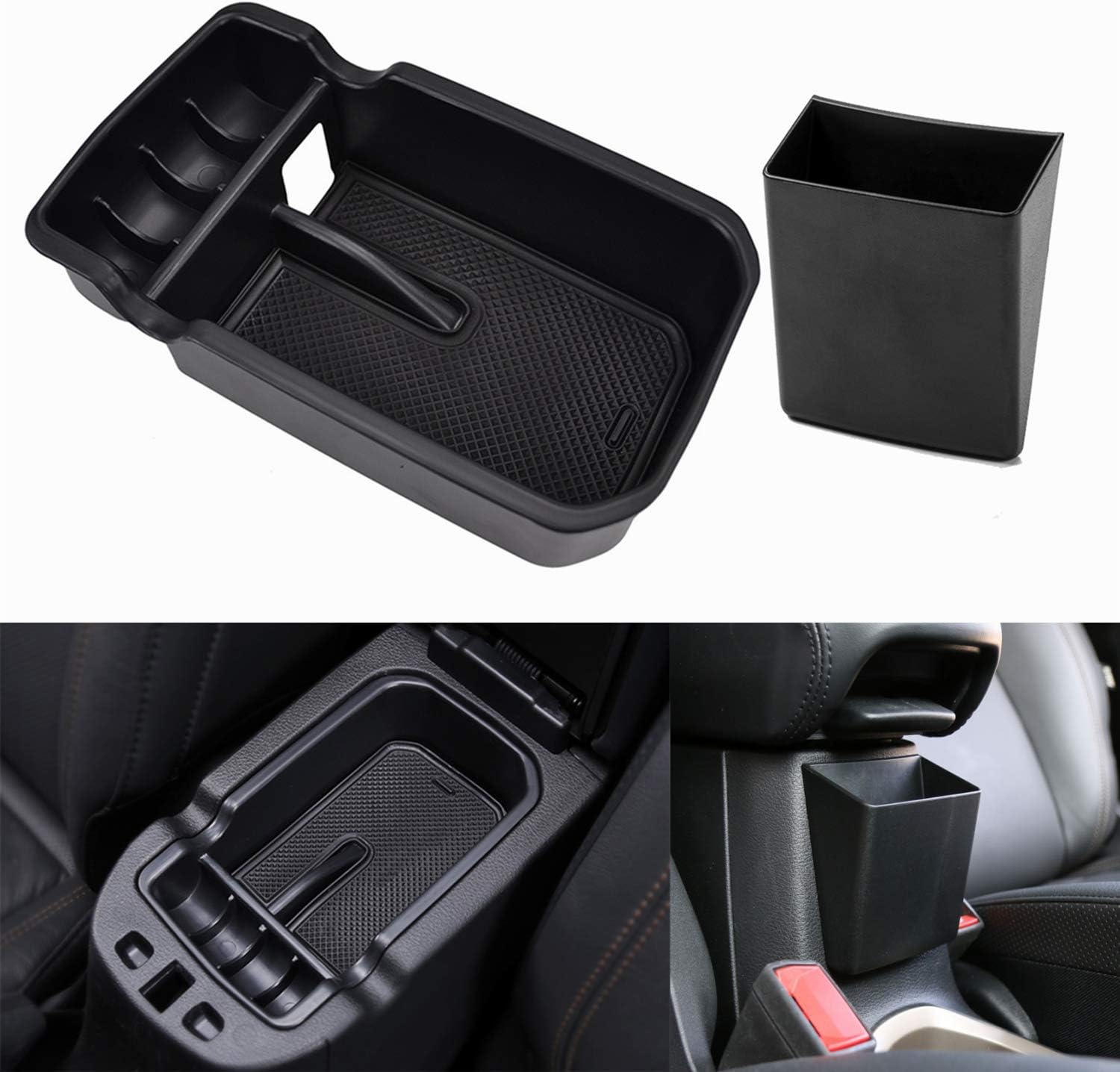 YOCTM Black Center Console Armrest Storage Box Phone Holder Pallet Organizer Cover Trim for Jeep Compass 2017 2018 2019 2020 2021 Interior Car Styling Accessories (Pack of 2)