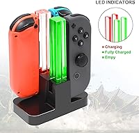 Vista 4 de FastSnail Base de carga y paquete de 2 empuñaduras de interruptor para Nintendo Switch Joy Con y modelo OLED, estación de soporte de carga con cable