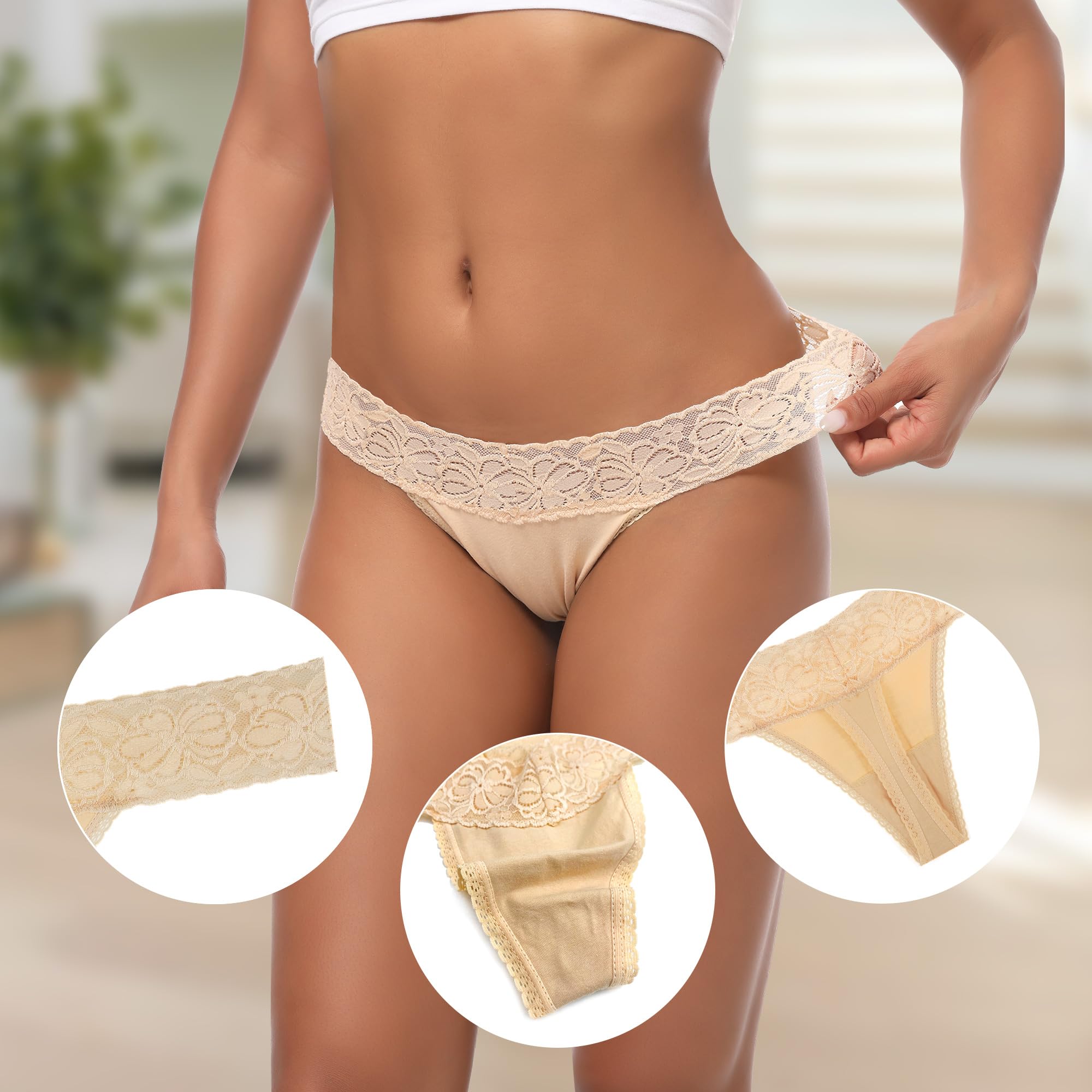 Paquete de 10 tangas de encaje sin costuras para mujer, talla grande, transpirables, talle bajo, espalda en T, de algodón elástico, ropa interior invisible, Tanga de algodón con cintura de