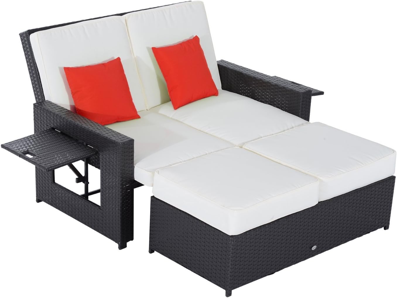 Outsunny Rattan Wicker Outdoor Loveseat Lounge Chair Dark Coffee Patio, Lawn