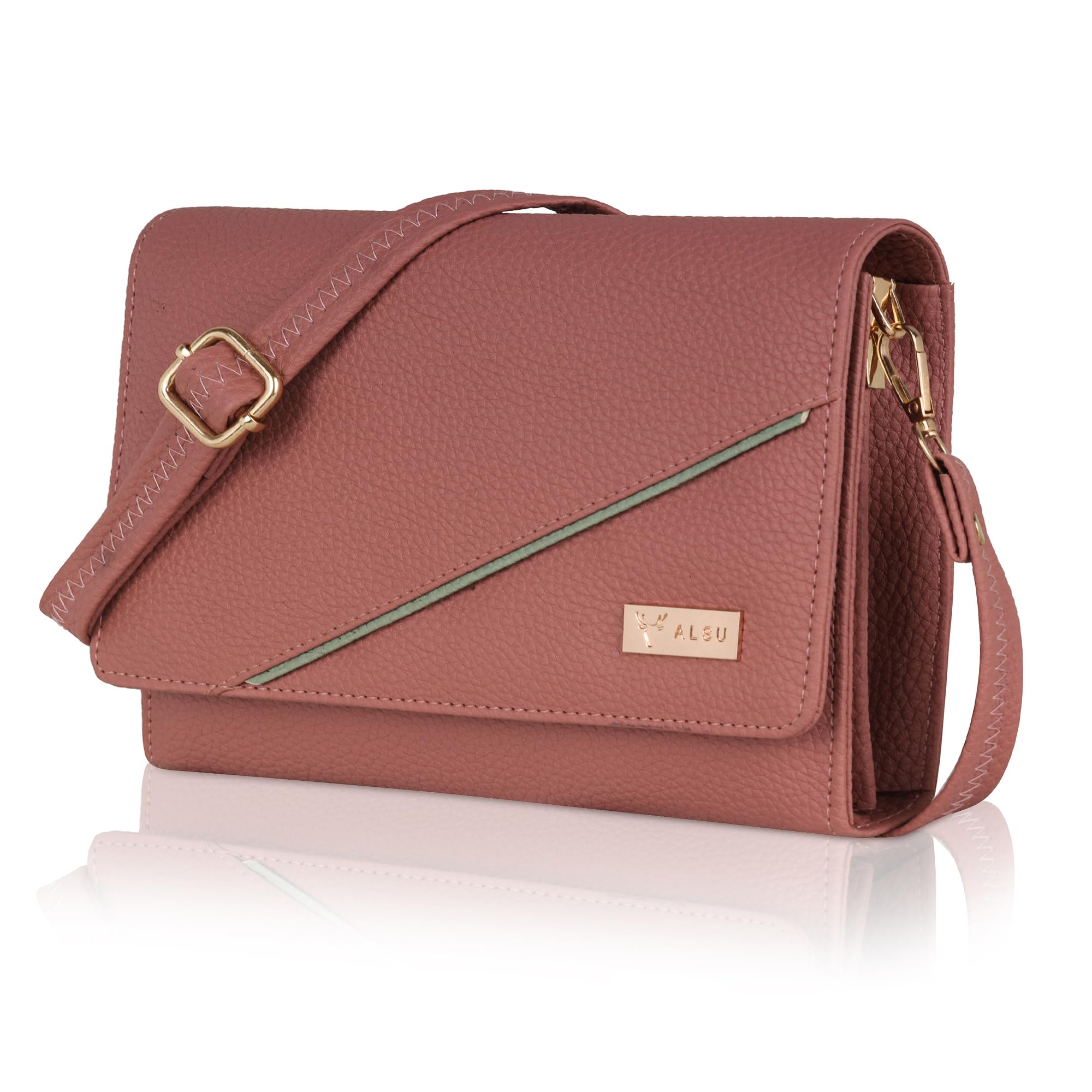 ALSU Women’s Vegan Leather Sling Bag | Stylish Crossbody Purse with Zipper Pocket & Card Slots | Magnetic Closure, Adjustable Strap| Premium Everyday Shoulder Bag for Women & Girls