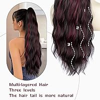 Vista 5 de Extensiones de cola de caballo largas onduladas con cordón para mujeres, extensiones de cabello con clip para cola de caballo, mezcla de color negro