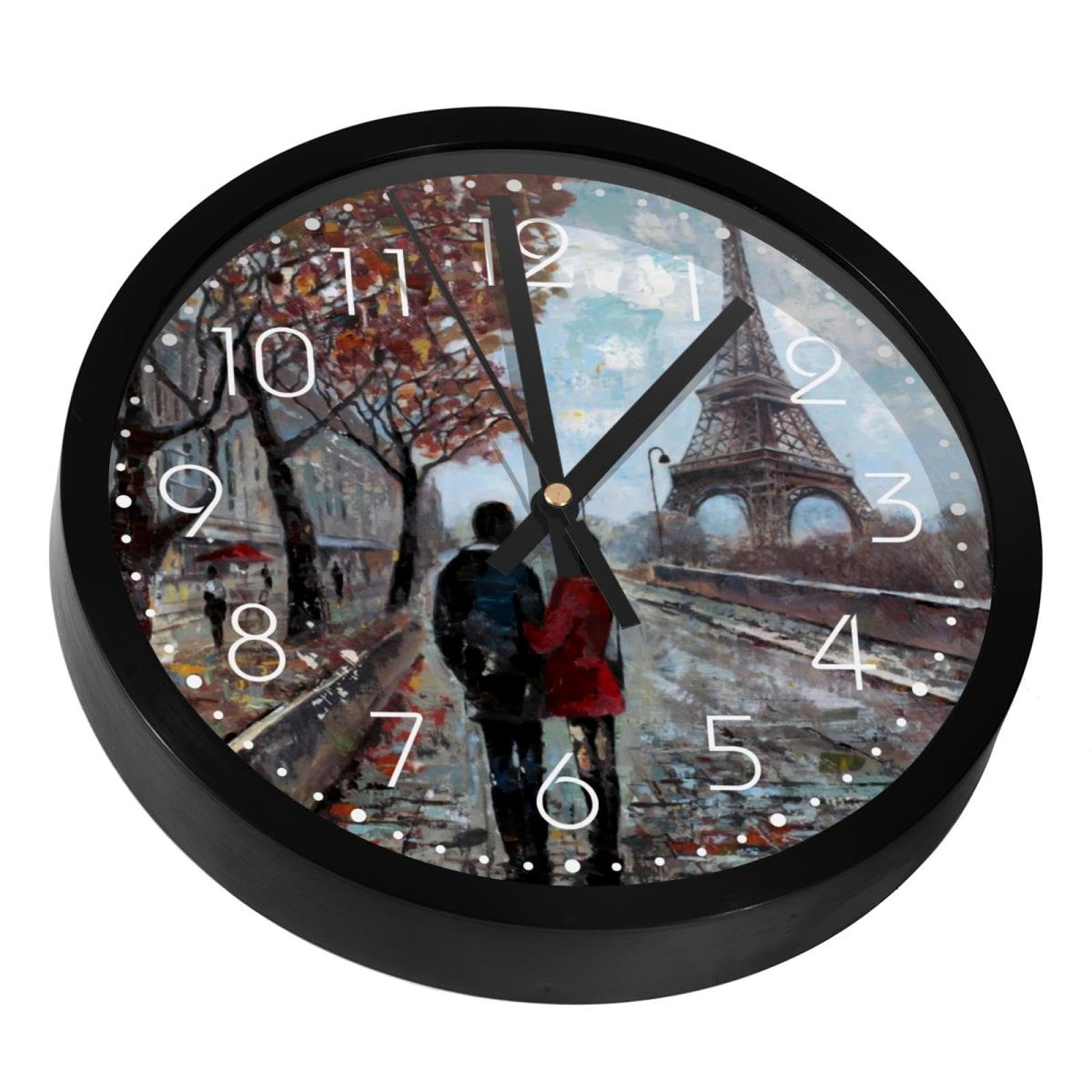 VAPOKF Paris Eiffel Tower in Fall oil painting Non-Ticking Wall Clocks, Battery Operated Silent Wall Clock for Bedroom Living Kitchen Office Home Art Decor