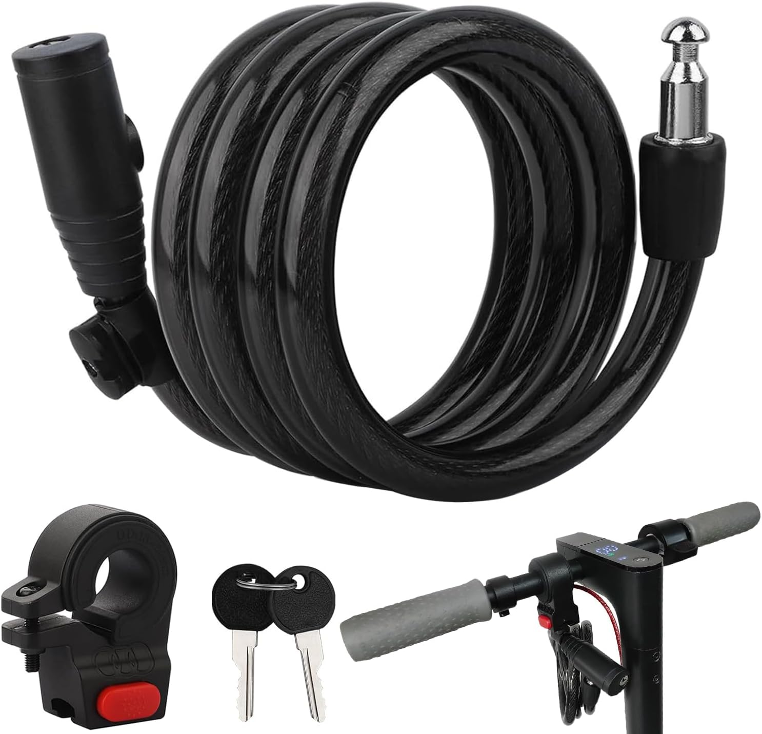 E Scooter Lock, Bike Cable Lock of 4 Feet Bike Lock with 2pcs Keys with Mounting Bracket Anti Cutting 12mm Thick Steel Cable Heavy Duty Bicycle Lock Cable for Strong Anti-Theft