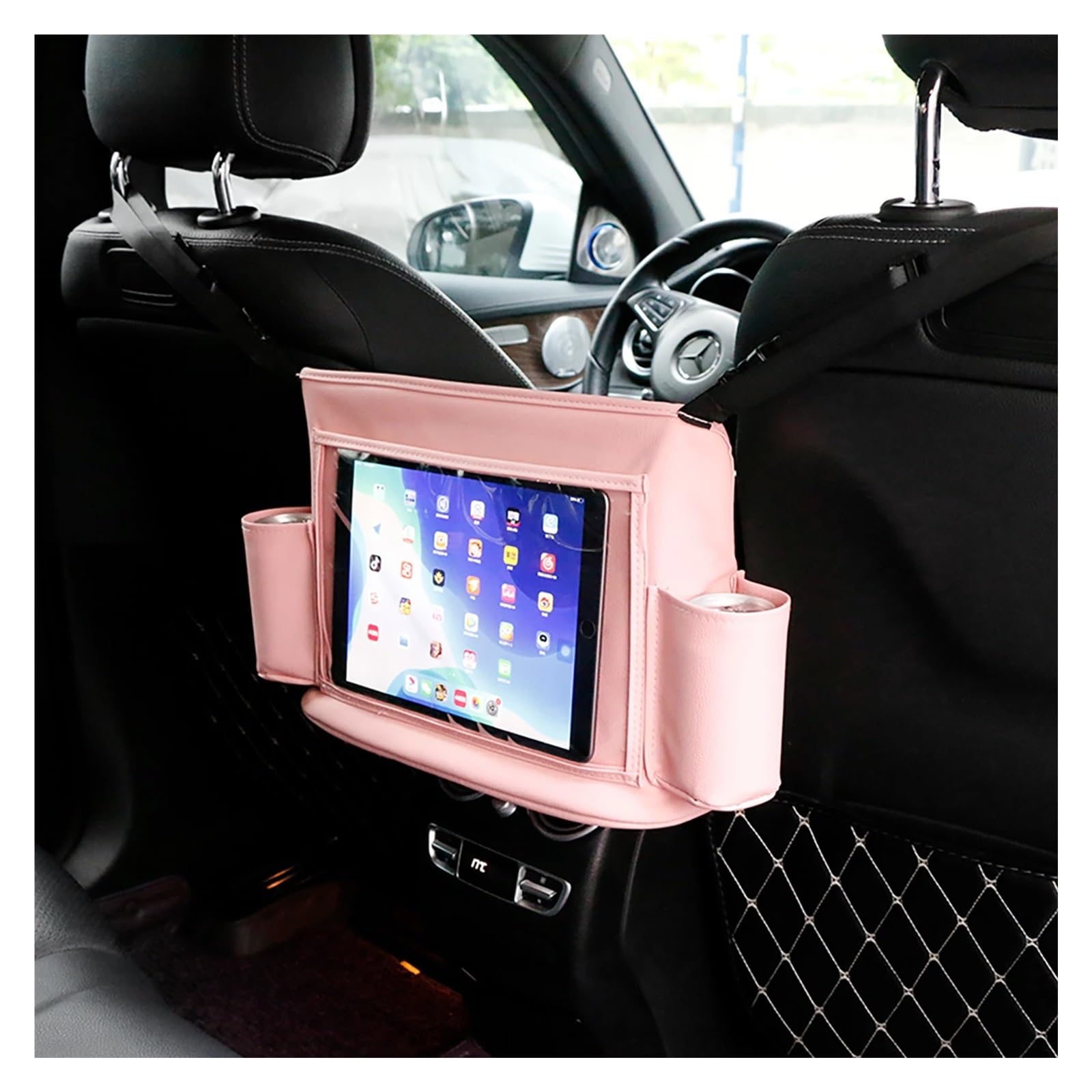 Borsa da viaggio multitasche for seggiolino auto, organizer in pelle, porta tablet da appendere, borsa da mummia, borsa da appendere for sedile auto(Red)