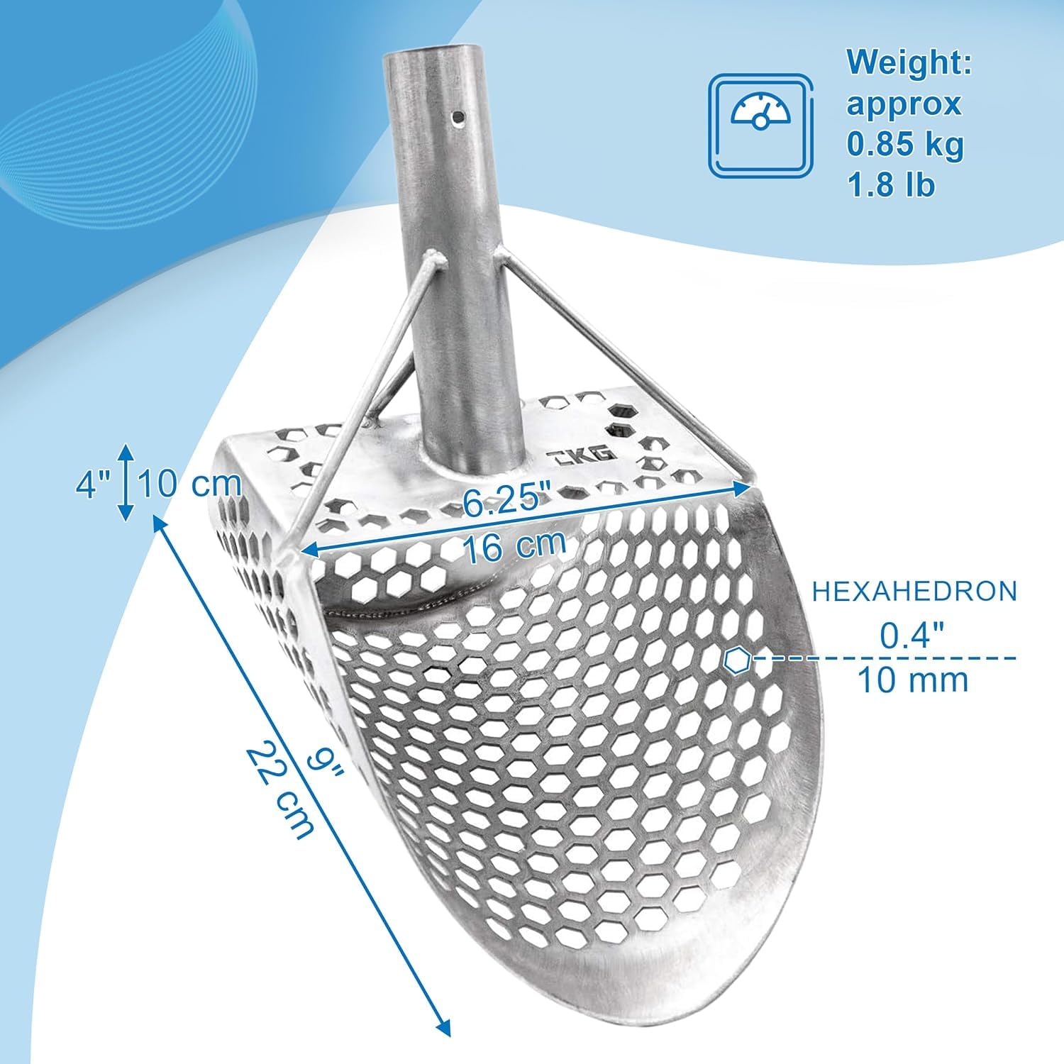 CKG Sandschaufel für Metallerkennung, Edelstahl, Strandschaufel, komplettes Set inklusive (Metalldetektionsbeutel + Schaufel 9 x 6 + Kohlefaser-Griff + Grabwerkzeug + Griff + Lederkoffer), Größe M