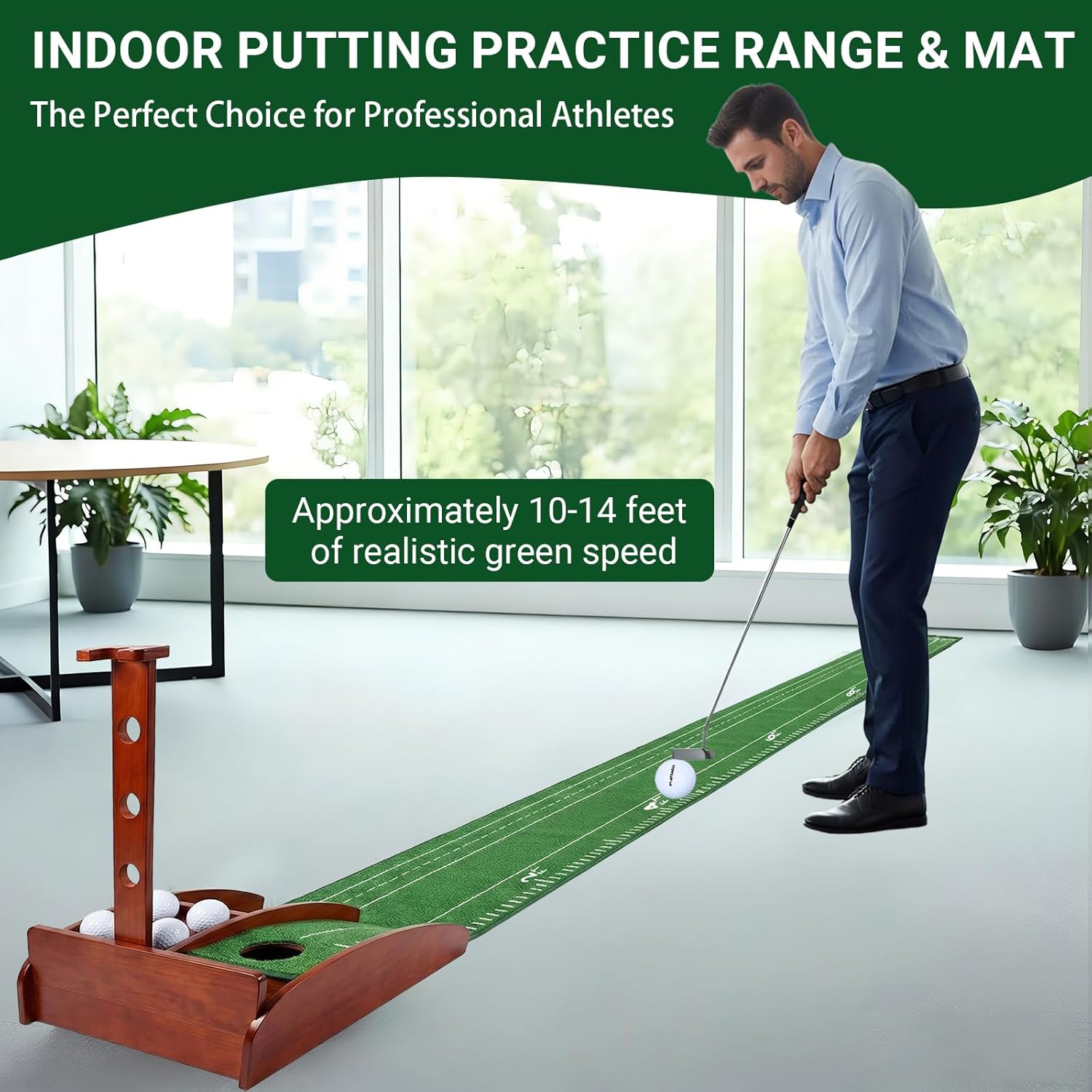 Portable Golf Putting Mat with Auto Ball Return - Practice Putting Green Training Mat for Indoor and Outdoor, Home, Backyard, Office - Golf Gifts for Party Game