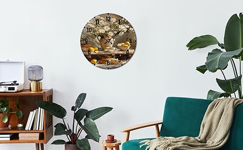 Miniatura 6 de Floral Still Life Wooden Wall Clock with Black Numerals for Kitchen Decor 25x25cm