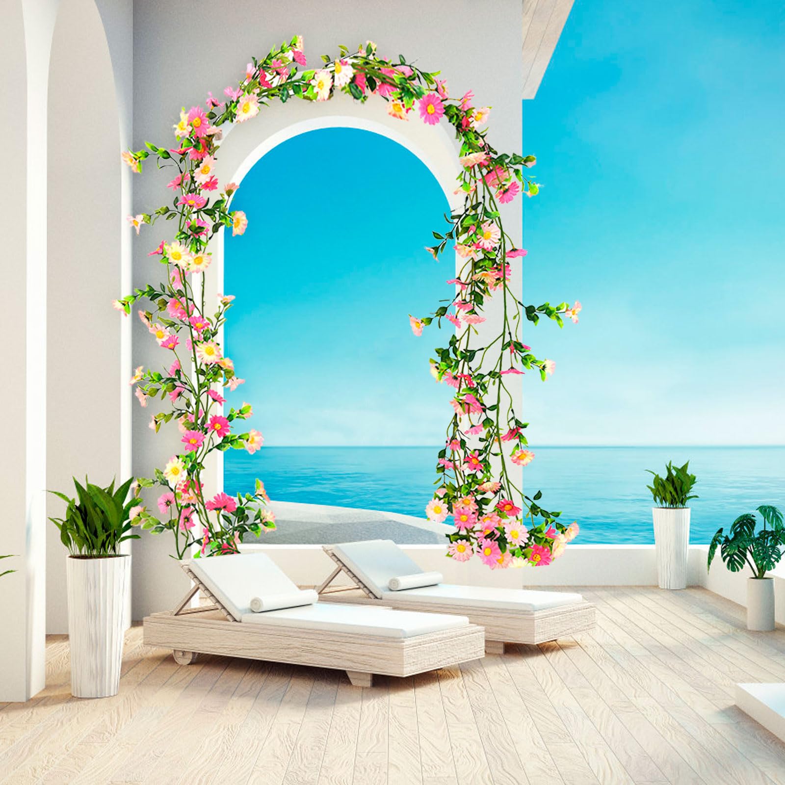 Ghirlanda Fiori Margherita Artificiale - 2.1 Metri, Rosa Rossa, Per Decorazioni Casa E Eventi - Foto 10