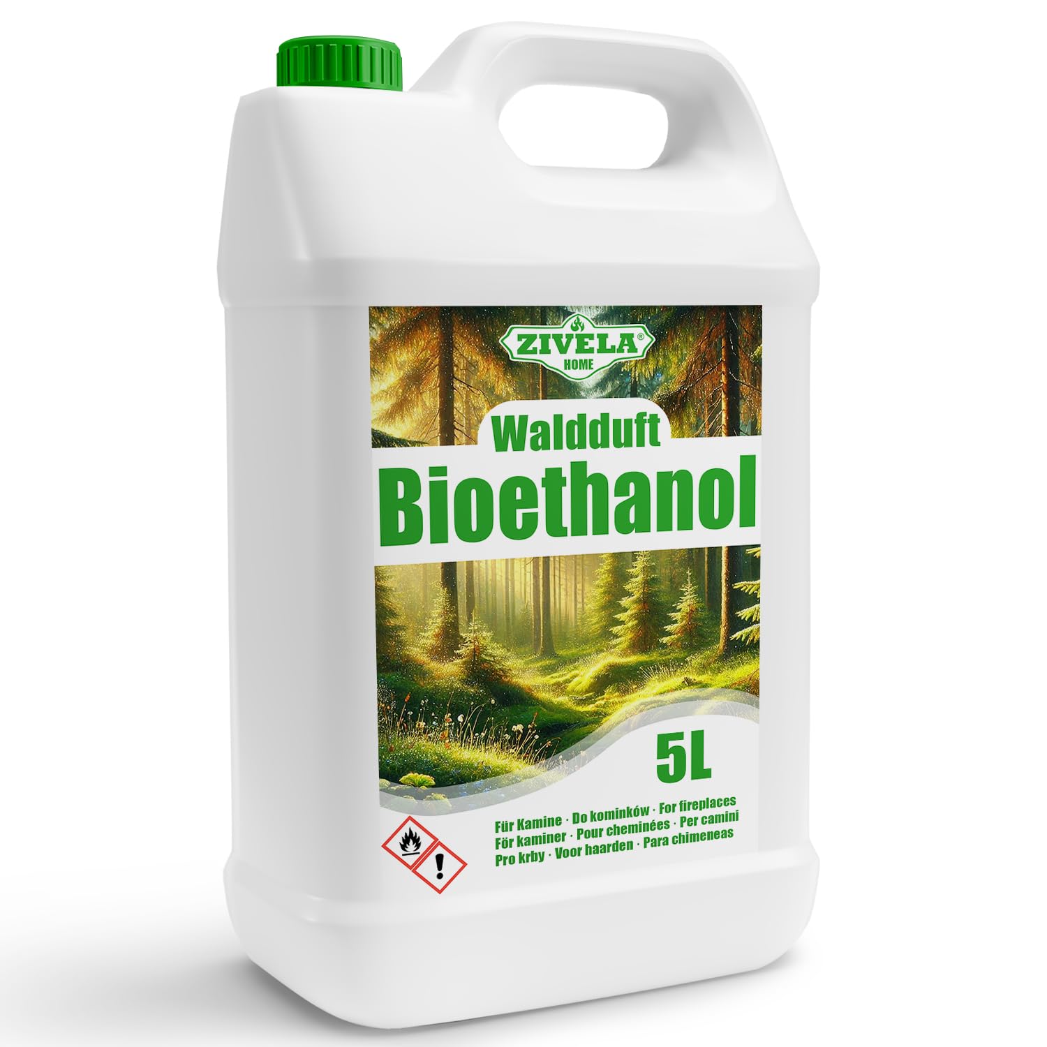 Bioetanolo 2 X 5 L Profumo Forestale, 96,6%, Per Camini Interni/esterni, Da Mais E Barbabietola, Senza Fumo E Fuliggine