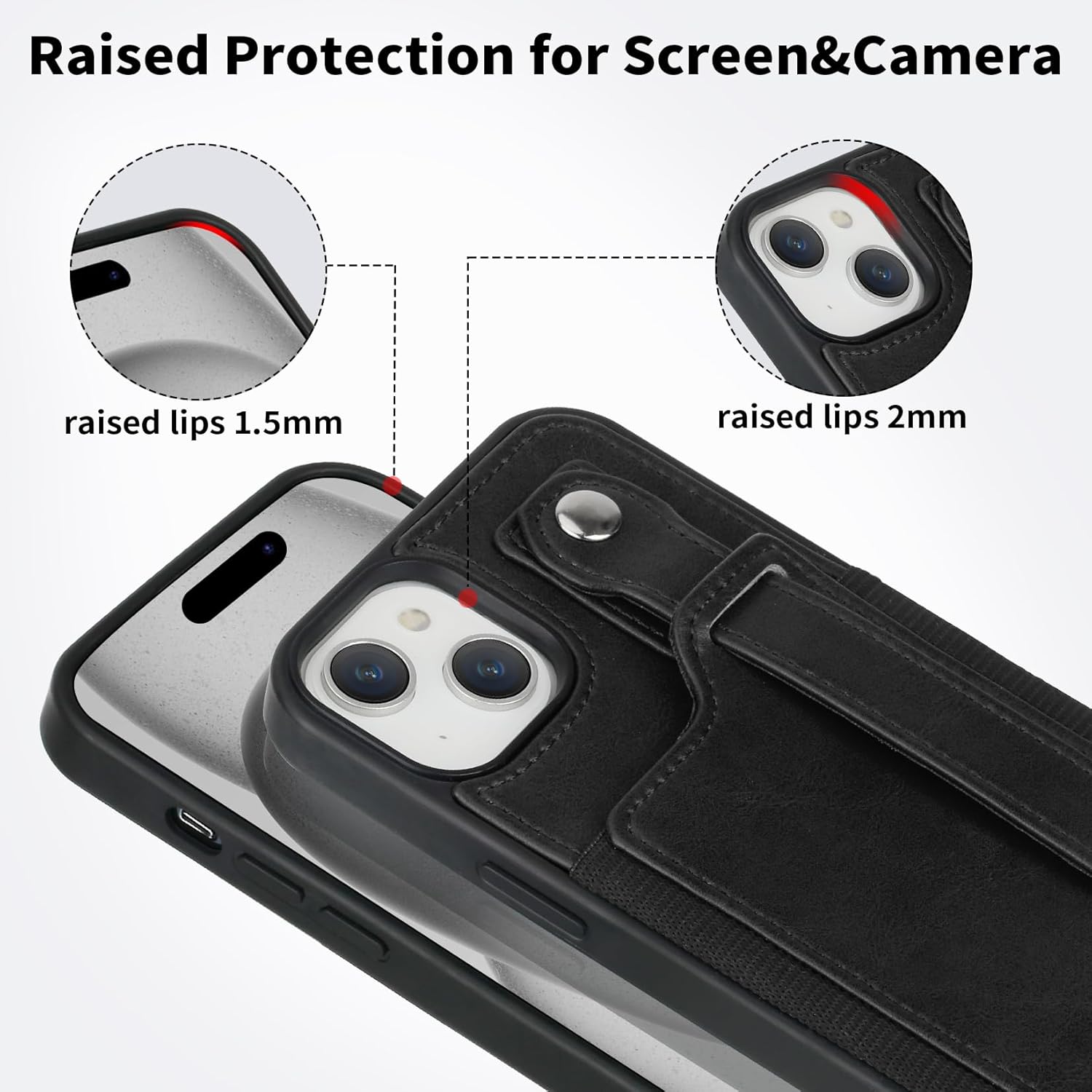 TOOVREN Wallet Case for iPhone 15 Case with Card Holder Lanyard Leather Phone Cover Fits iPhone 15 Wallet Case with Strap Stand for Women & Men 6.1 Inch Black - Image 3