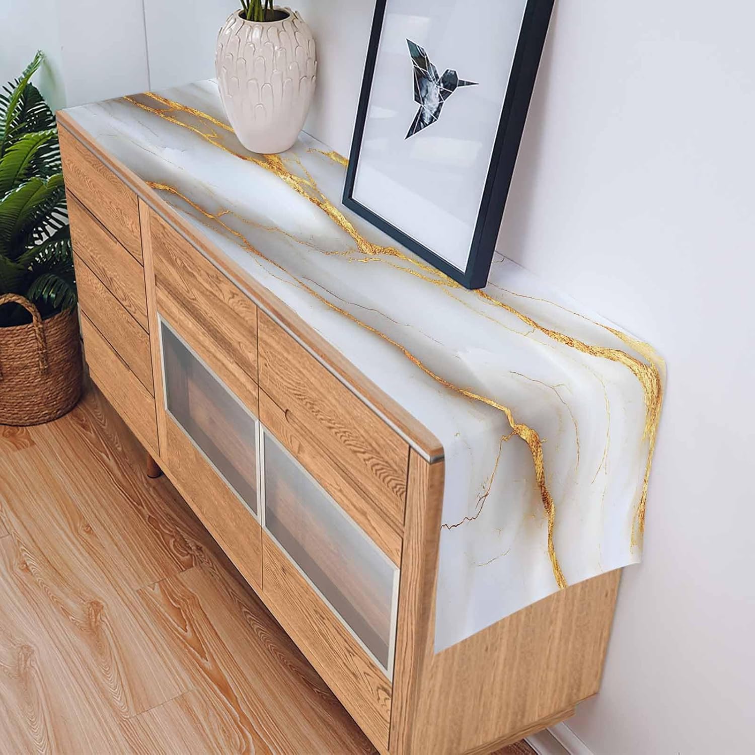 Table Runner 108 inches Long Luxury Texture Marble Waterproof Table Cloth Holiday Kitchen Dining Table Decorations for Indoor Outdoor Home Party Coffee