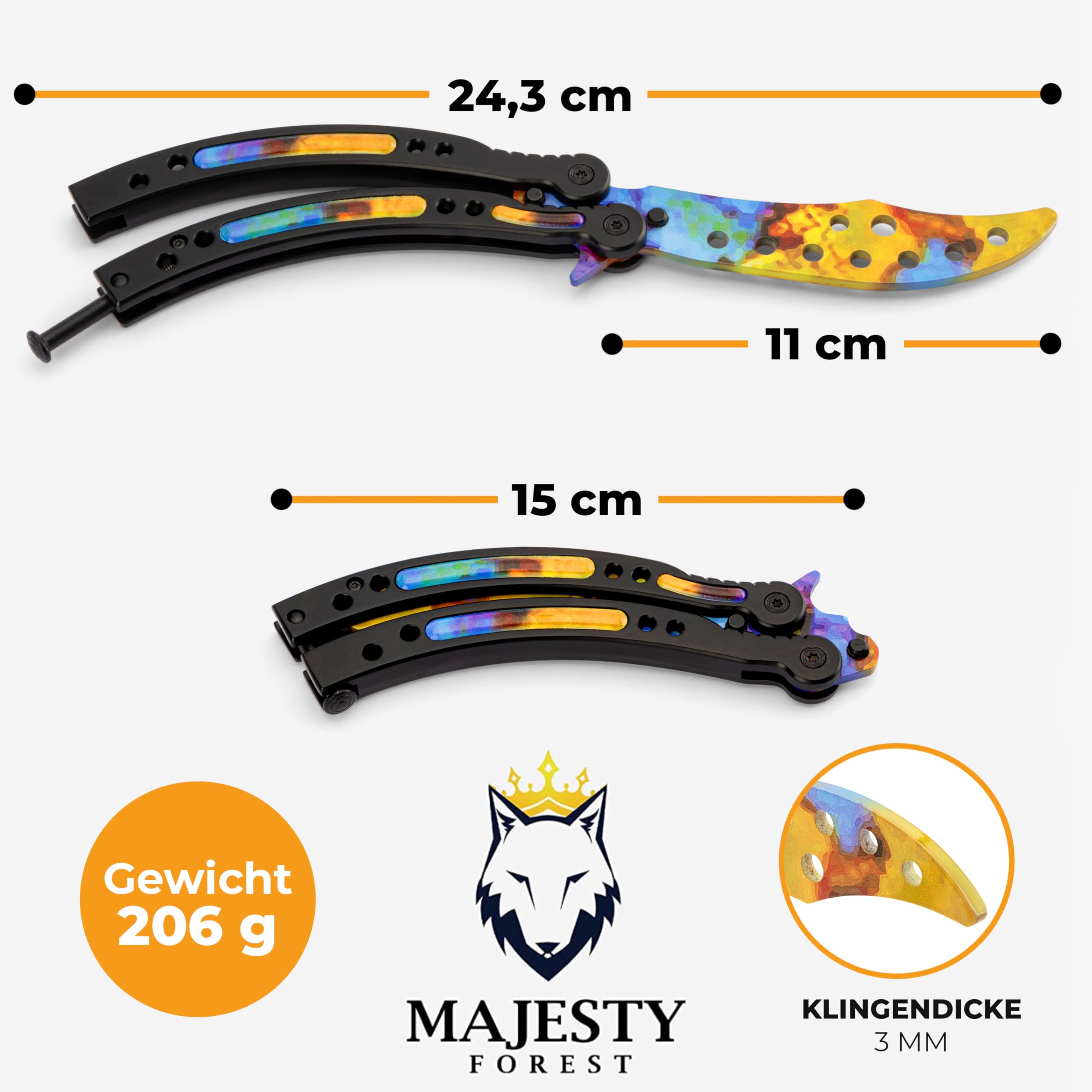 Butterfly Trainer im CSGO-Stil – Edelstahl Balisong Trainer mit stumpfer Übungsklinge und E-Book zum Tricks lernen