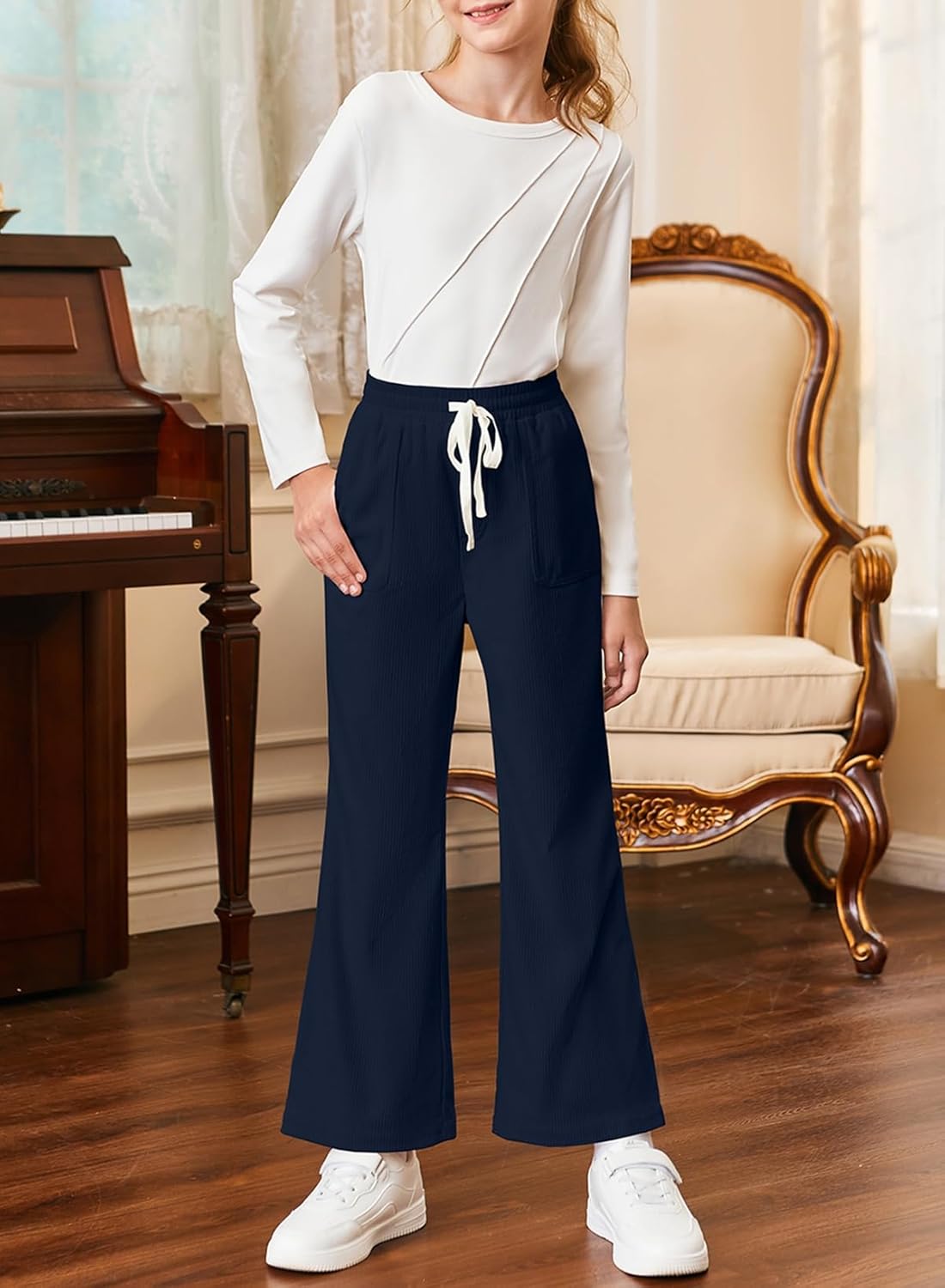 blibean Girls Uniform Pants Corduroy School Dress Pockets Bottoms Size 6-15 Years - Image 5