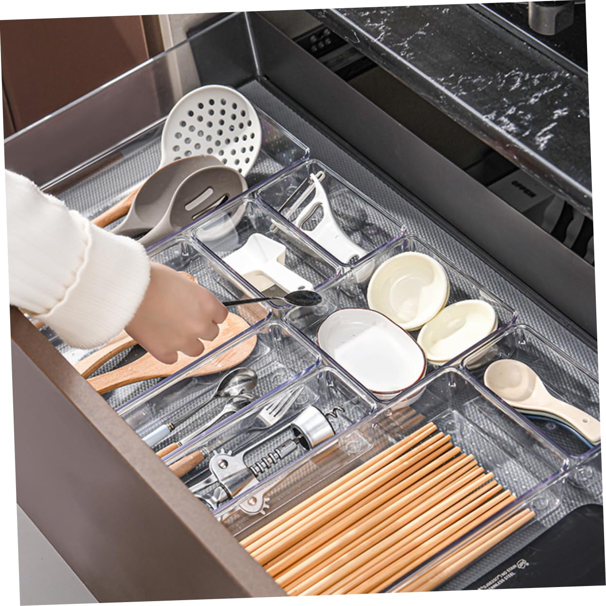 Hemobllo Organiseur Tiroir Vêtement en Pet Transparent, Boîte de Rangement Multifonction Plusieurs Tailles, Facile à Nettoyer, Maison Bureau