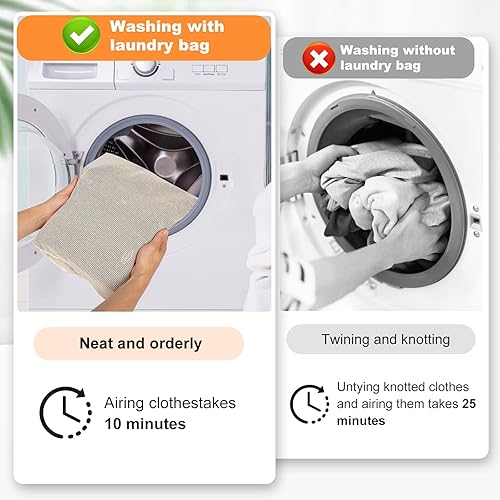 Miniatura 2 de Bolsa de 6 piezas, bolsa de lavandería de malla de algodón duradera, cremallera resistente, malla transpirable, exquisita bolsa de lavandería para