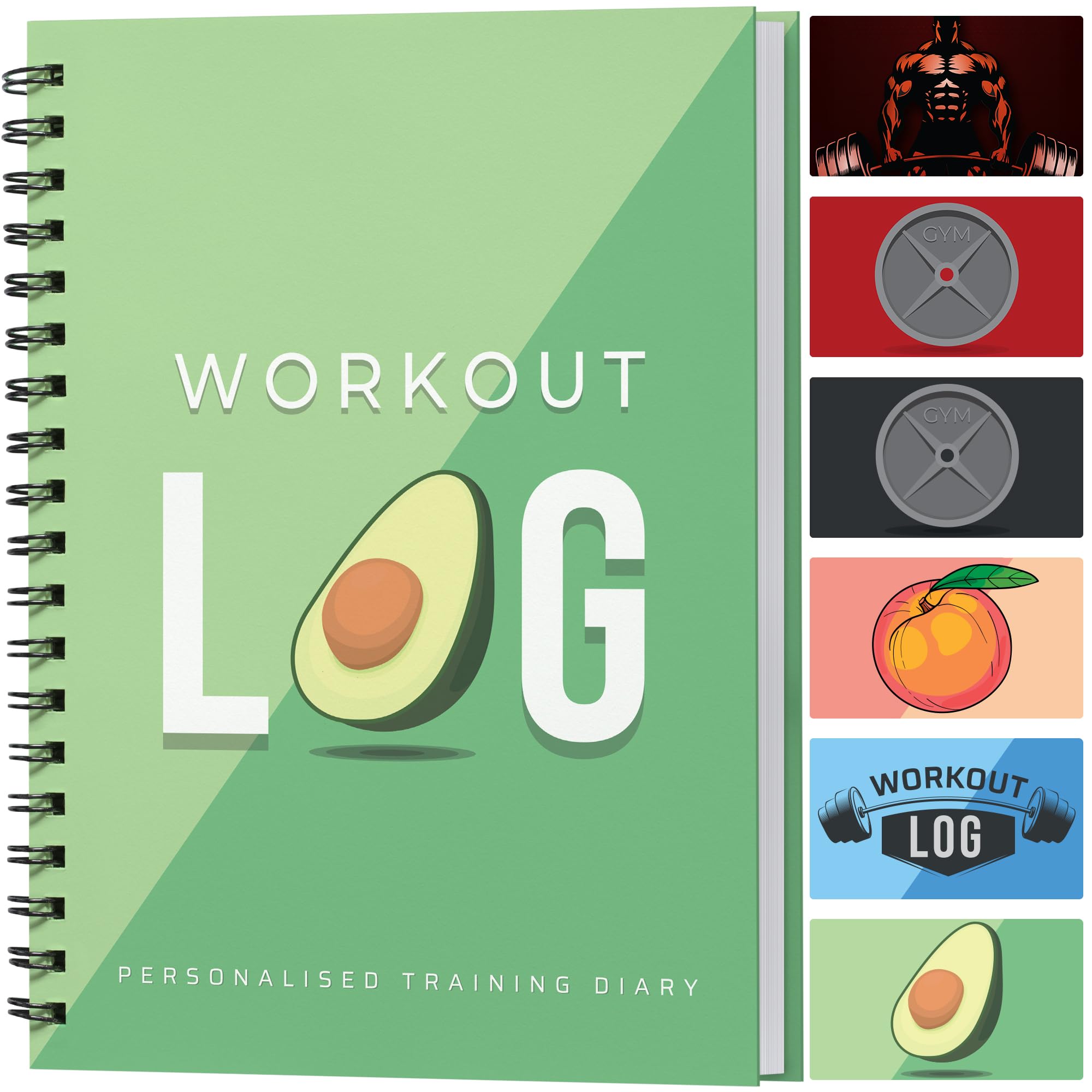 Fitness Logbook - Workout Planner - Formato A5, Verde avocado - Copertina più spessa migliorata - Diario di allenamento - Impostazione degli obiettivi per il bodybuilding - di Workout Log