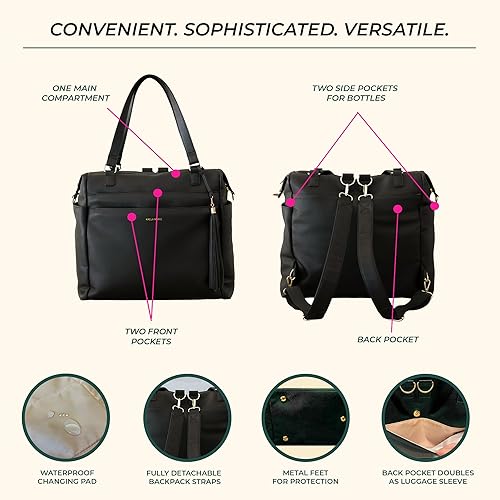 Miniatura 4 de Mochila grande para pañales, bolsa de viaje de cuero vegano con cambiador y correas para cochecito