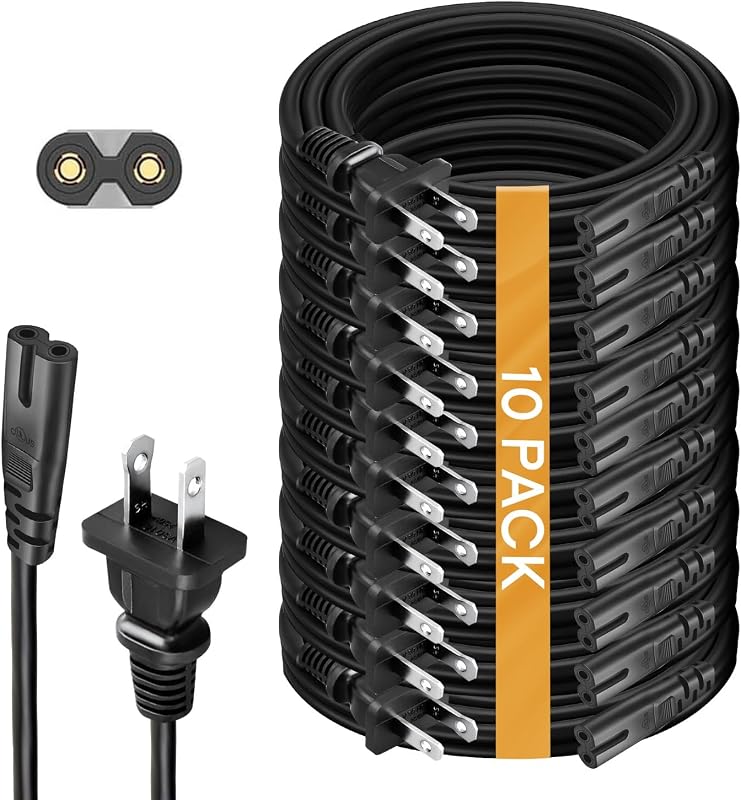 (10 Pack) AC Power Cord for PS5 PS4 PS3 Slim - Replacement Power Cable 2 Prong - Compatible with Sony PlayStation 5, 4, Xbox Series S & Series X, Xbox One S, One X (6-Feet)