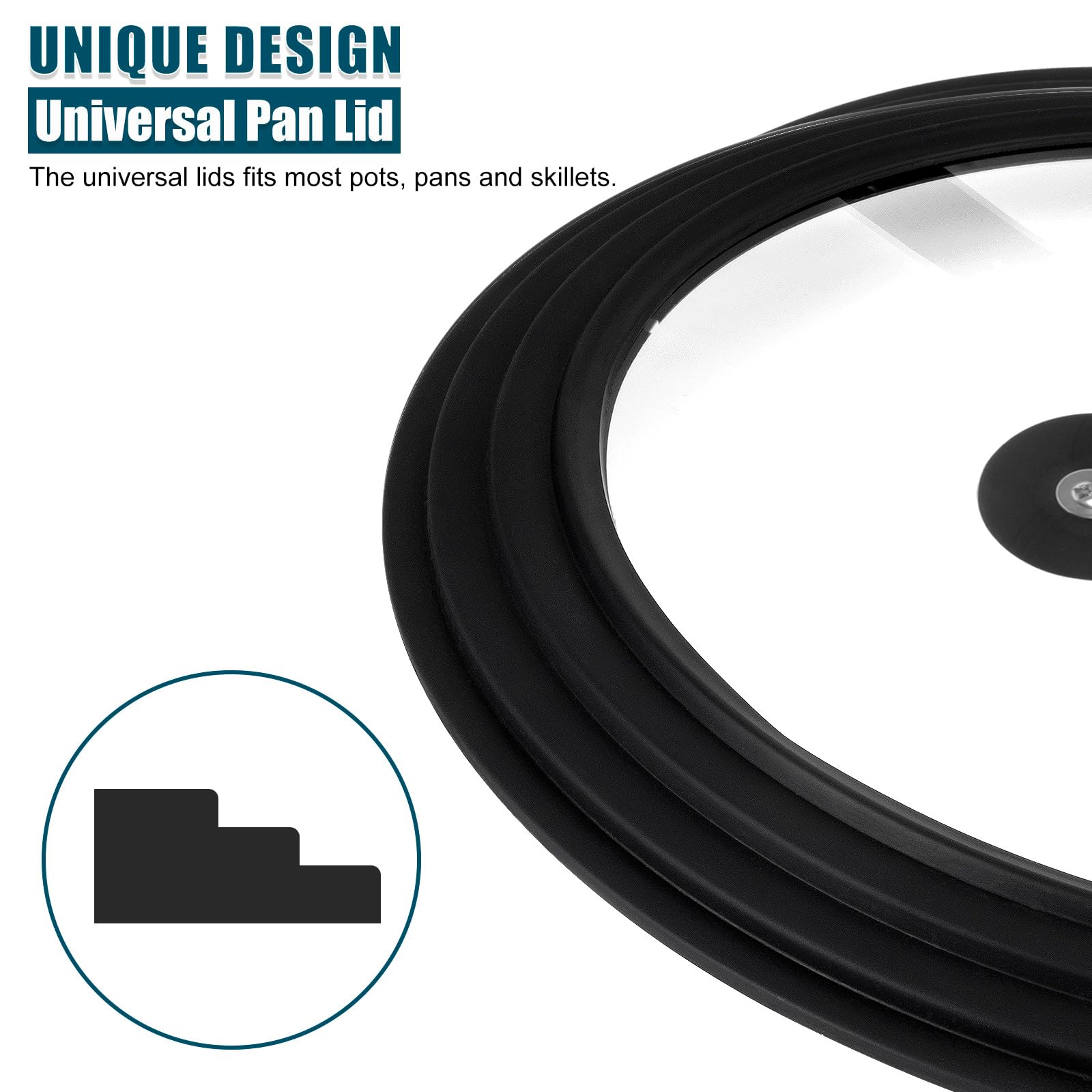 Universal Silicone Lid for Frying Pans Pots and Skillets, Tempered Glass Pan Lid with Heat Resistant Silicone Rim - Image 4