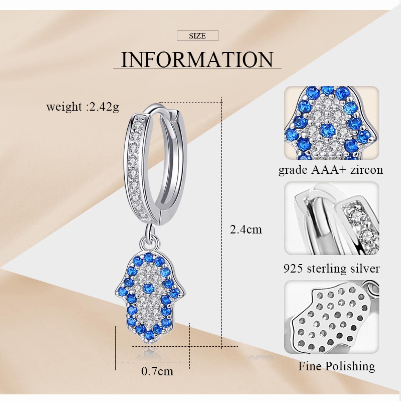 Pendientes Colgantes De Mano De Hamsa De Plata De Ley 925 para Mujer, Pendiente De La Suerte De Ojo Malvado Azul, Joyería Turca Cz, Regalo para Niña